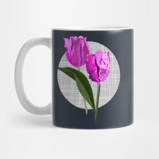 Large pink parrot tulips on linen texture Mug